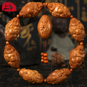 0刘仁义老师雕刻戏兽弥勒带证书带落款核雕手串不夜人东子96928156.
