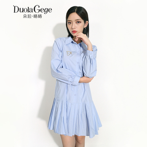 朵拉格格轻奢女装衬衫连衣裙秋款长袖小个子赫本风法式a字裙子