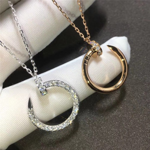 钉子项链18k玫瑰金卡地亚头尾带钻满钻love双环大饼小饼情侣项链