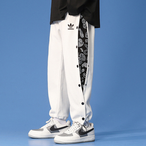 adidas阿迪达斯排扣裤男三叶草春秋季束脚抽绳裤子潮直筒休闲卫裤