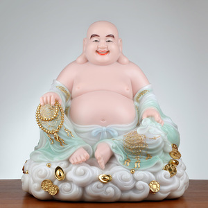 大肚弥勒佛像汉白玉布袋和尚笑佛像供奉家用招财店面客厅镇宅摆件
