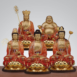 纯铜全堂佛西方三圣佛像红衣三宝佛如来观音地藏弥勒裟婆三圣摆件