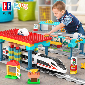 电动拼装高铁动车超长小火车女孩玩具套装儿童轨道车男孩益智充电
