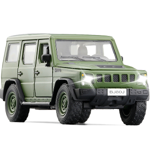 jkm1:32 勇士bj80越野车合金车模开门回力金属声光军事玩具模型
