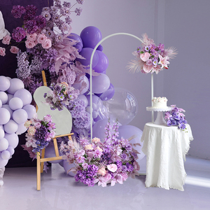 紫色系高端定制婚庆仿真花婚礼舞台布置地排路引橱窗装饰美陈道具