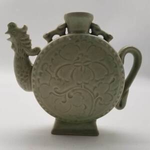 [新岁]宋耀州窑青釉牡丹花卉凤鸣壶 仿古瓷器 家居摆件文房用品