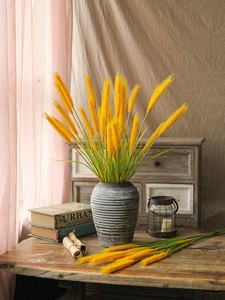 稻穗仿真花套装摆件手工陶罐复古粗陶花瓶客厅插花丰收水稻麦穗