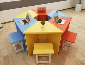 幼儿园学校中小学生辅导班课桌椅儿童六边形彩色学习培训组合书桌