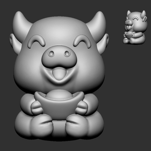 牛卡通生肖元宝牛摆件三维立体图圆雕图纸stl文件雕刻机3d模型346