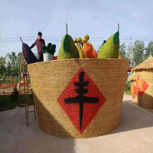 稻草工艺品农耕人物稻草丰收节谷仓粮仓草编卡通草屋艺术品