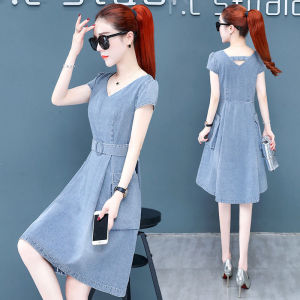 大码女装京东购物商城牛仔连衣裙女夏装时尚气质收腰显瘦露背裙子