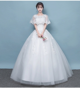 婚纱新款森系新款拖尾圆领韩版公主新娘女齐地显瘦结婚纱礼服