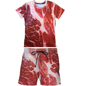 夏季新款肥肉五花肉松鼠短袖3D数码印花食物搞怪精神小伙套装