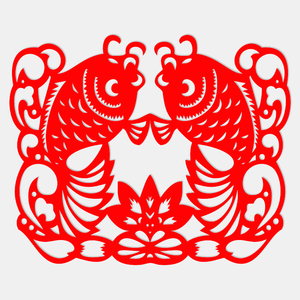 艺花双鱼剪纸年年有n余吉祥民俗喜字贴纸手工宣纸轴对称红色刻纸