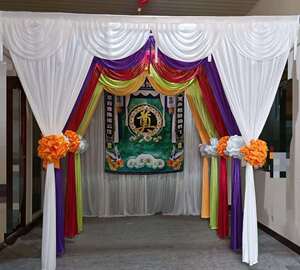 灵堂布置全套背景纱幔装饰白事殡葬门帘布幔丧事葬礼黑布白布装饰可