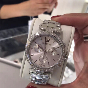 swarovski施华洛世奇手表女士镶钻天鹅三眼水晶石英女表