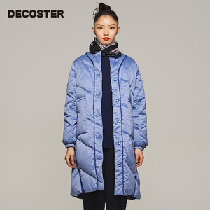 DECOSTER/德诗冬季新款品牌女装简约浅蓝无帽中长纯色羽绒服