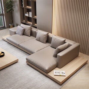 极简榻榻米真皮沙发客厅大小户型2021年新款原木矮实木日式侘寂风