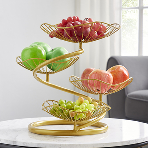 水果盘客厅家用时尚茶几多层荷叶形果篮欧式收纳框简约轻奢置物架