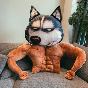 哈士奇胸肌抱枕睡觉玩偶男生女生大号狗头布偶拆洗搞笑二哈毛绒