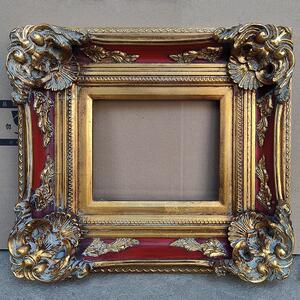 002人付款淘宝欧框式画框仿金红色雕花实木框复古装裱