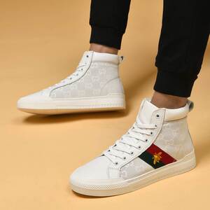 欧洲站潮牌高帮板鞋男真皮字母印花小白鞋青年时尚lv男鞋休闲鞋男