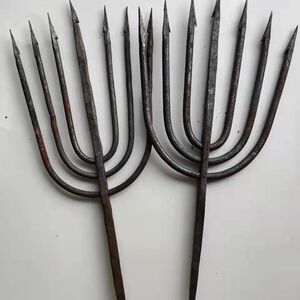 鱼叉纯手工老式铁锻打渔叉超硬鱼叉头大倒刺大号七齿鱼插尖头扁叉