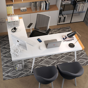 现代转角办公桌 白色钢化玻璃桌台式电脑桌家用简约l型墙角书桌