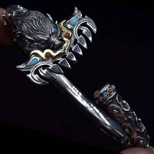 九齿钉耙手镯男霸气手工猪年本命年手镯纯银猪八戒兵器上宝沁金钯