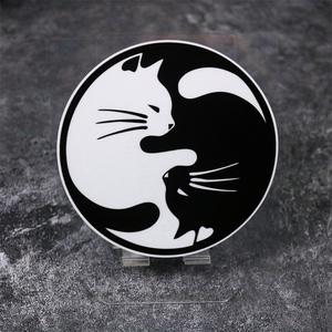 太极黑白猫卡通反光车贴创意汽车摩托车电动车头盔装饰划痕贴纸