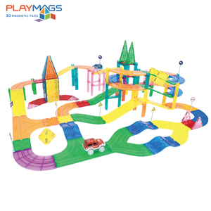 Playmags彩窗轨道磁力片116片套装儿童玩具管道积木建构片磁力片
