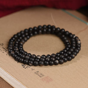 05披毛犀佛珠手链男女饰品民族风念珠文玩手串圆珠黑色108颗