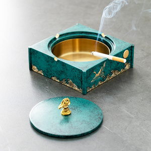 新中式禅意带盖烟灰缸家用客厅潮流创意复古办公室轻奢个性防飞灰