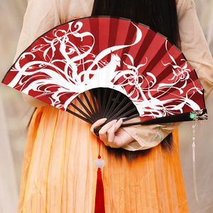 新款9寸双面九尾狐甩扇子男女霸气蹦迪扇夏季古风便携舞蹈折叠扇