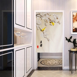 中式客厅花鸟门帘布帘中国风隔断帘走廊短款半截布帘子卫生间厨房