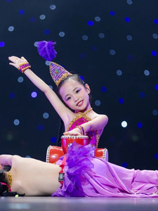 西夏鼓娃演出服六一幼儿抖音同款紫金表演服新疆维吾尔族舞蹈服装
