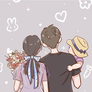 全家福手绘头像一家三口动漫亲子漫画卡通图q版画像定制宝宝约稿