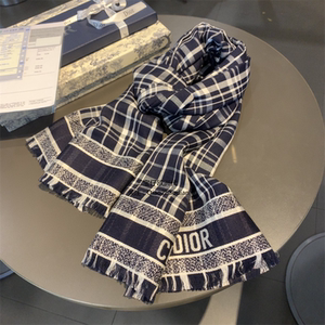 代购dior/迪奥经典羊绒双面格子披肩字母logo印花情侣款秋冬围巾