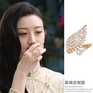 司藤景甜同款珍珠戒指女高级感轻奢个性开口可调节不褪色食指戒潮