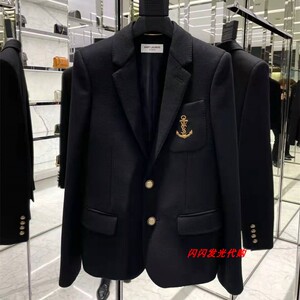在途现货ysl/圣罗兰西装夹克羊毛休闲西服上衣女士刺绣徽章外套男