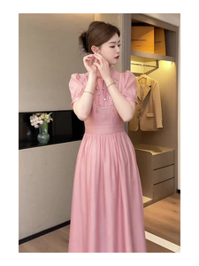 超好看粉色改良旗袍连衣裙衣服女2024新款爆款夏季绝美新中式裙子
