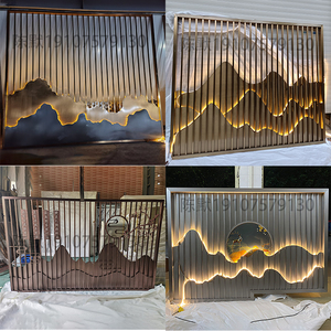 定制不锈钢假山屏风庭院酒店别墅影壁墙大堂售楼部户外金属背景墙