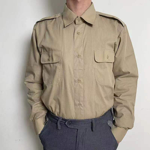 库存老款米黄衬衣的确良衬衣中老年内衬复古服装87长袖衬衫怀旧