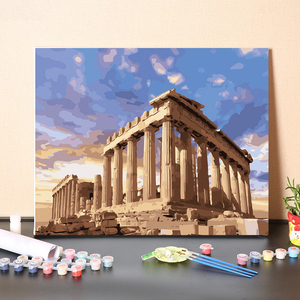 数字油画diy手工填充欧洲希腊雅典帕台农神庙手绘涂色油彩画画
