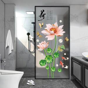 3d立体墙贴玻璃门贴自粘中式荷花淋浴卫生间瓷砖防水贴画创意个性