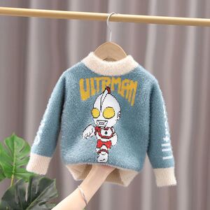 奥特曼毛衣水貂绒新款加绒加厚打底衫男宝洋气线衣儿童针织衫保暖