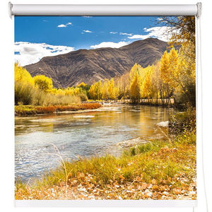 致尚山水画卷帘窗帘名川大山风景升降定制个性图案遮光手拉式厨房