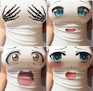 卡通动漫女生大码显瘦潮短袖大胸奶显胸大女主播衣服打底衫3d性感