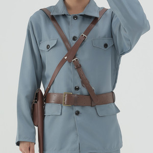 影视表演道具武装腰带双扣皮质斜跨军装腰带驳壳枪勃朗宁枪套皮套