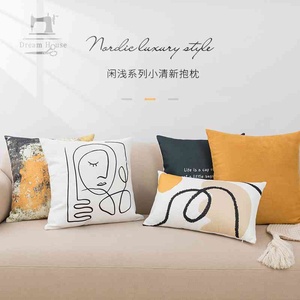 北欧美式抽象几何棉麻数码印花抱枕套客厅沙发靠垫靠枕